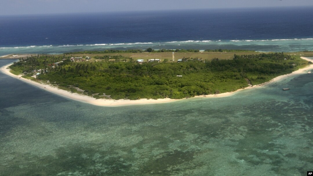 An aerial view of Pag-asa Island, part of the disputed Spratly group of islands, in the South China Sea located off the coast of western Philippines, July 20, 2011