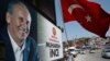 A supporter of Muharrem Ince, pictured left, the presidential candidate of Turkey's main opposition Republican People's Party, waves a Turkish flag prior to one of his rallies, in Istanbul, Turkey, June 16, 2018.