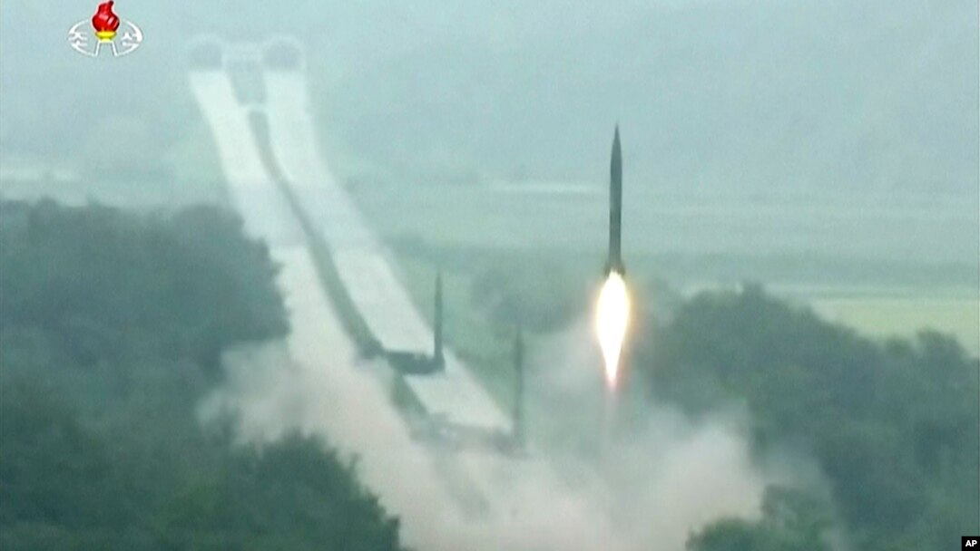 This undated picture shows several North Korean missiles being launched at once. North Korea launched four missiles on Monday. They traveled about 1,000 km. before falling into the sea.