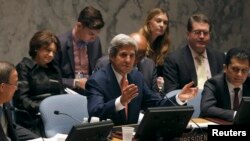 Sekreteri wa leta w'Amerika John Kerry mu nama y'inteko ishinzwe umutekano kw'isi i new York taliki ya 25/07/2013.