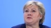 FILE - Norway’s Prime Minister Erna Solberg attends a press conference after a meeting at the Chancellery in Berlin, Germany, June 29, 2017. Solberg will be in Washington this week to meet with President Donald Trump.