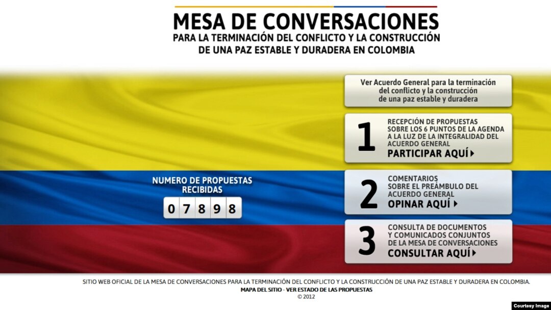 Screen shot of the Mesa de Conversaciones website.