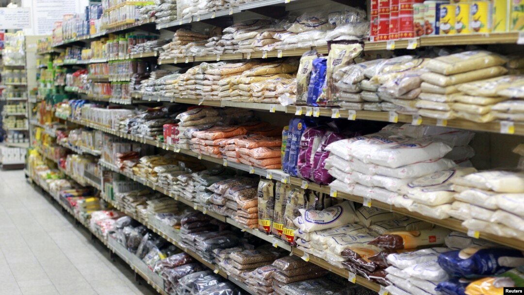 FILE - Food items are seen in a supermarket in Doha, Qatar, June 7, 2017. 