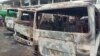 FILE - Burned buses are seen at the bus terminal in Buea, Cameroon, July 10, 2018. Gunfire broke out on July 9 in Buea, the capital of a western region of Cameroon gripped by violence between anglophone separatists and security forces.