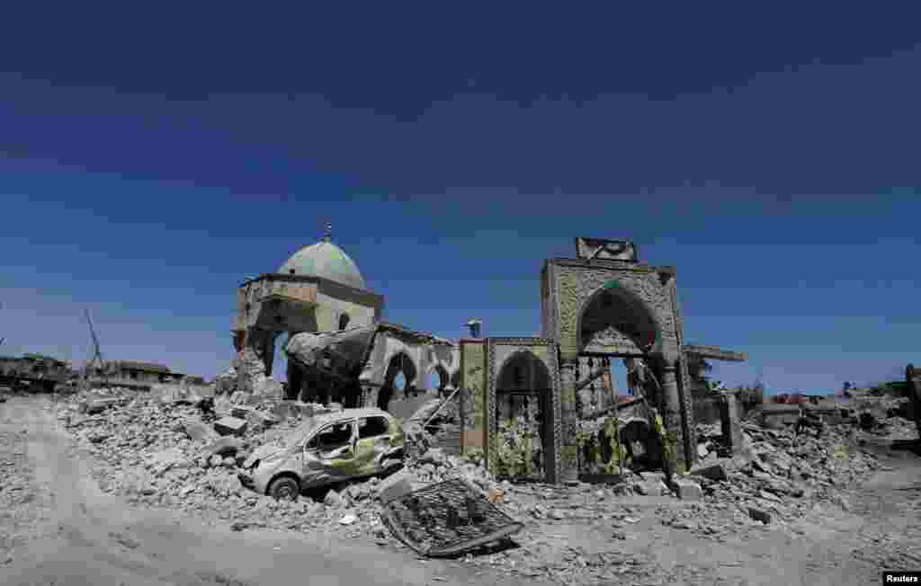 The destroyed Grand al-Nuri Mosque is seen in the Old City of Mosul, Iraq.